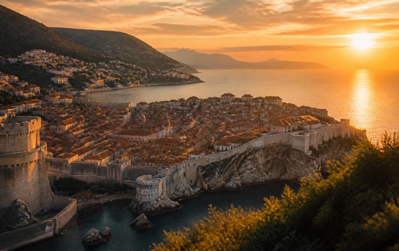 Dubrovniks bymur og røde tage ved solnedgang